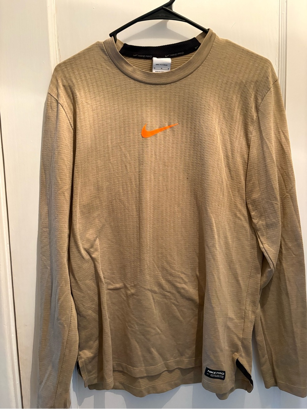 Nike Long-Sleeve Crew in Tan with Orange Swoosh